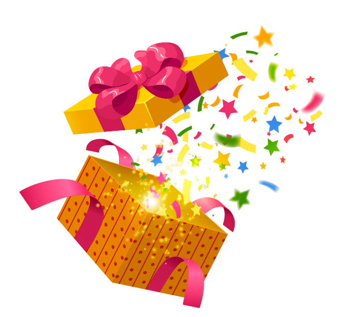 Colourful gift box with ribbons